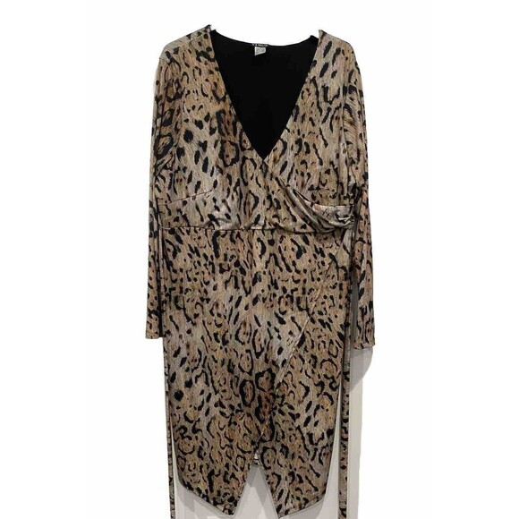 Venus Faux Wrap Leopard Dress Womens Plus Size 2X Long Sleeve‎ - Picture 1 of 6